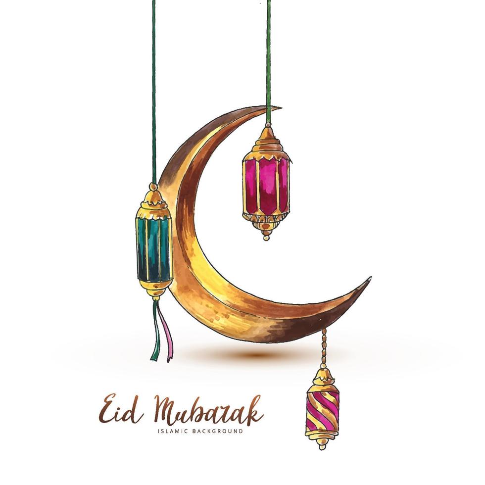 Eid mubarak background with moon card design vector