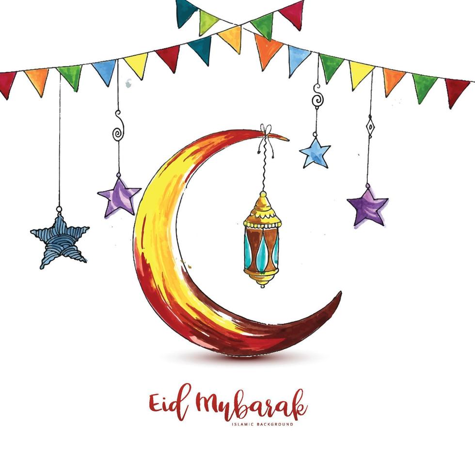 Creative eid mubarak with moon islamic background vector
