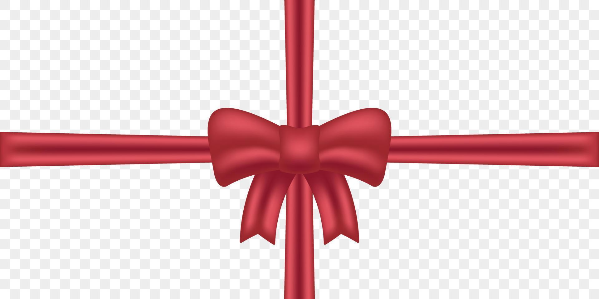 Satin Tied Ribbon Red on Transparent Background. Silk Bow with Tape for Christmas Holiday Present. Red Satin Knot to Enclosed Valentine Gift. Color Wrap for Present Box. Isolated Vector Illustration.