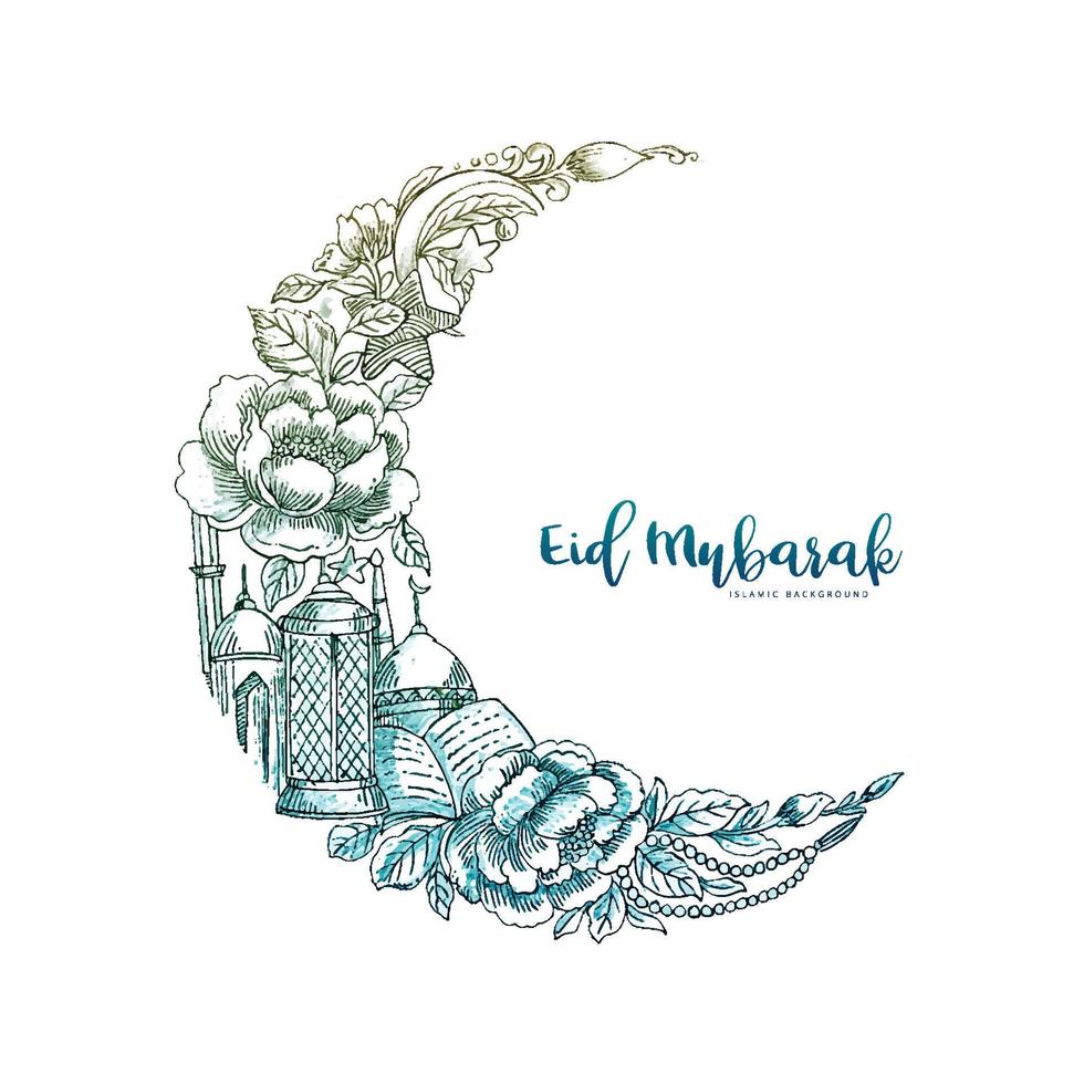 Eid mubarak with decorative moon islamic card background vector