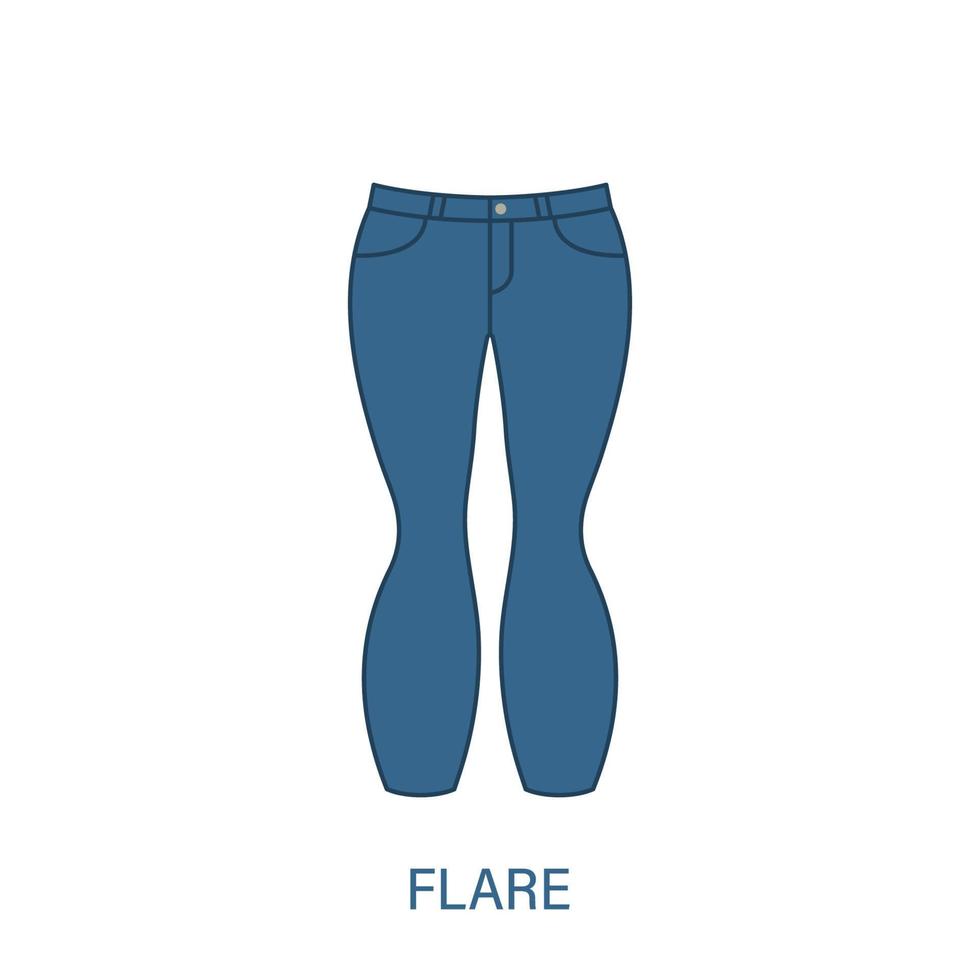 Flare Pants Type of Woman Trousers Silhouette Icon. Modern Women Garment Style. Fashion Casual Apparel. Beautiful Type of Female Jeans Trousers. Slacks, Loose Pants. Isolated Vector Illustration.