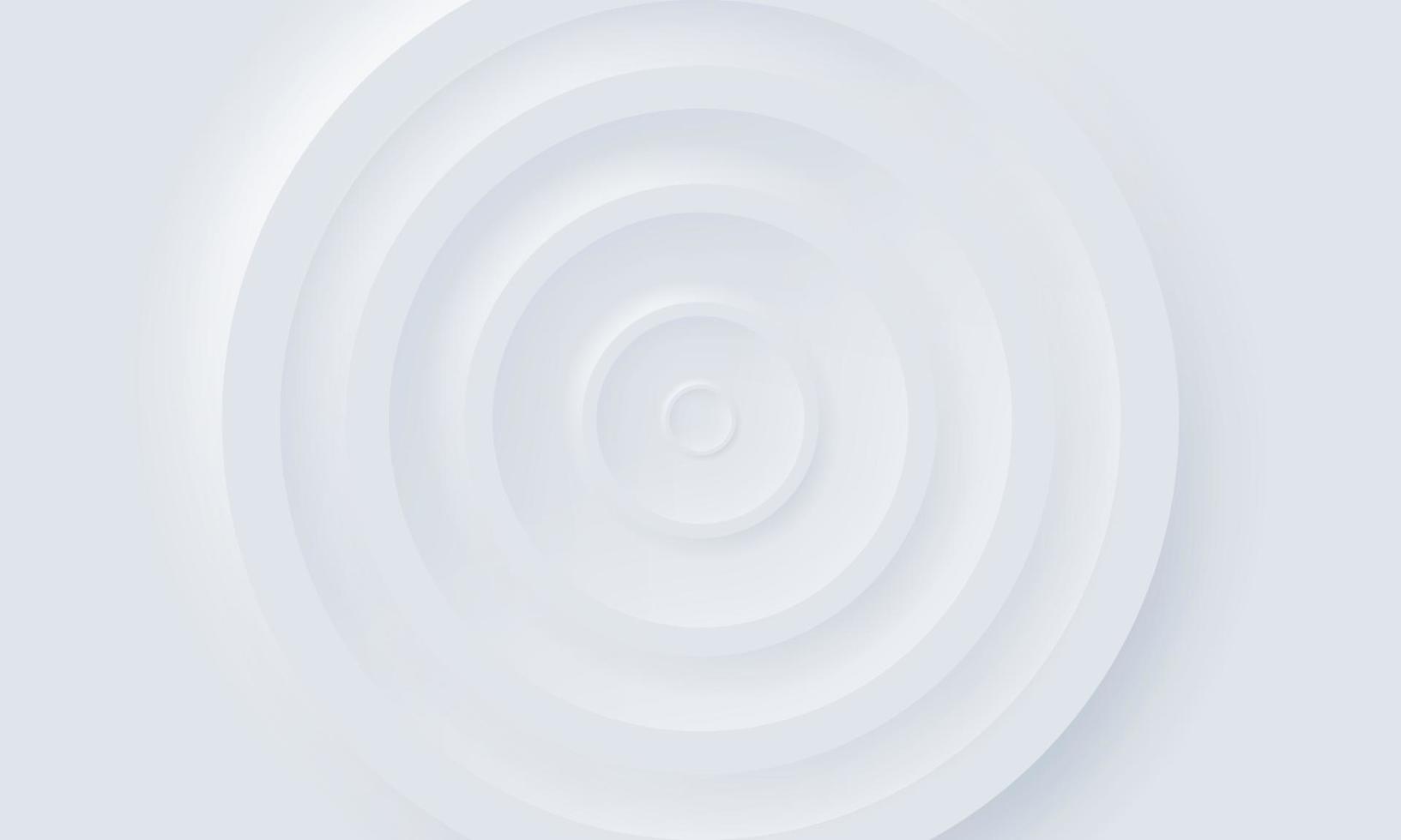 White Abstract Circular Modern Wallpaper Design. Grey Futuristic Circle Background in Neumorphism Style. Geometric Round Empty Pattern. Blank Concentric Minimalism Cover. Vector Illustration.