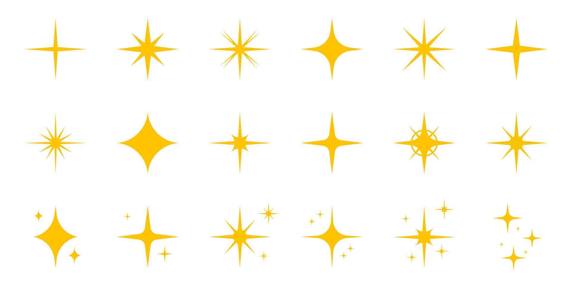 conjunto de iconos de silueta de estrellas brillantes. pictograma de destello dorado. icono brillante brillo mágico. símbolo de efecto de brillo brillante. fuegos artificiales brillantes. ilustración vectorial aislada. vector