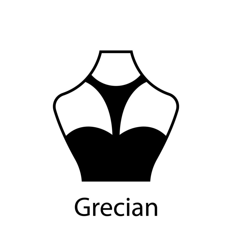 Grecian of Fashion Neckline Type for Women Blouse, Dress Silhouette Icon. Black T-Shirt, Crop Top on Dummy. Trendy Ladies Grecian Type of Neckline. Isolated Vector Illustration.