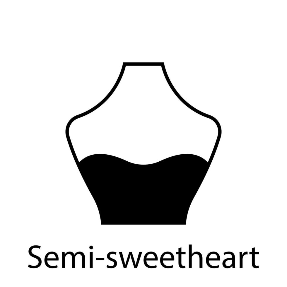 Semi Sweetheart of Fashion Neckline Type for Women Blouse, Dress Silhouette Icon. Black T-Shirt, Crop Top on Dummy. Trendy Ladies Semi Sweetheart Type of Neckline. Isolated Vector Illustration.