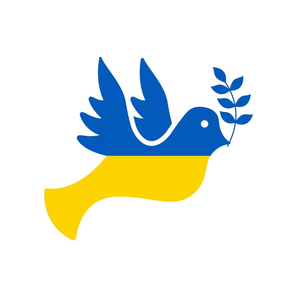 Dove Ukrainian Flag Symbol of Peace and Solidarity Silhouette Icon. Blue, Yellow Dove with Olive Emblem Pictogram. Pigeon Love, Freedom, No War Sign. Ukraine Patriotic Bird Icon. Vector Illustration.