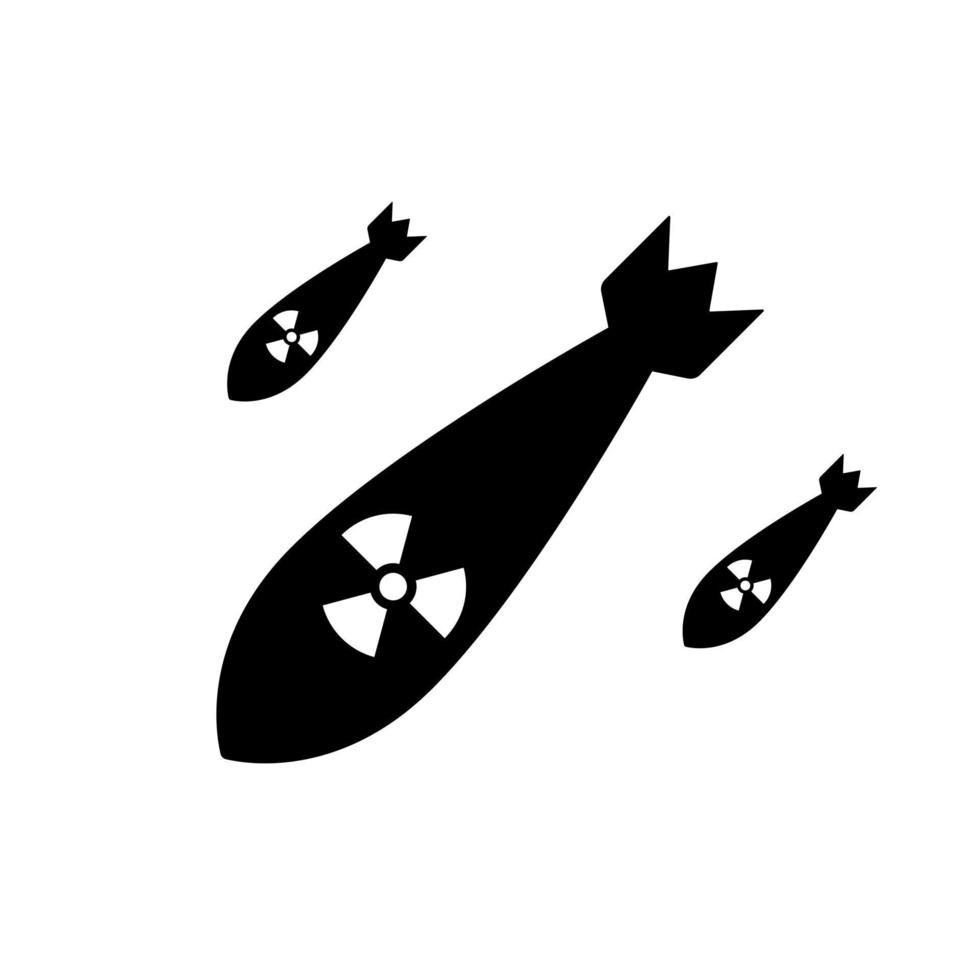 icono de silueta de bomba nuclear. pictograma de glifo de misil atómico. icono de arma nuclear voladora. explosión de una ojiva nuclear. cohete de aviación militar atómico. fuerza de destrucción. ilustración vectorial aislada vector