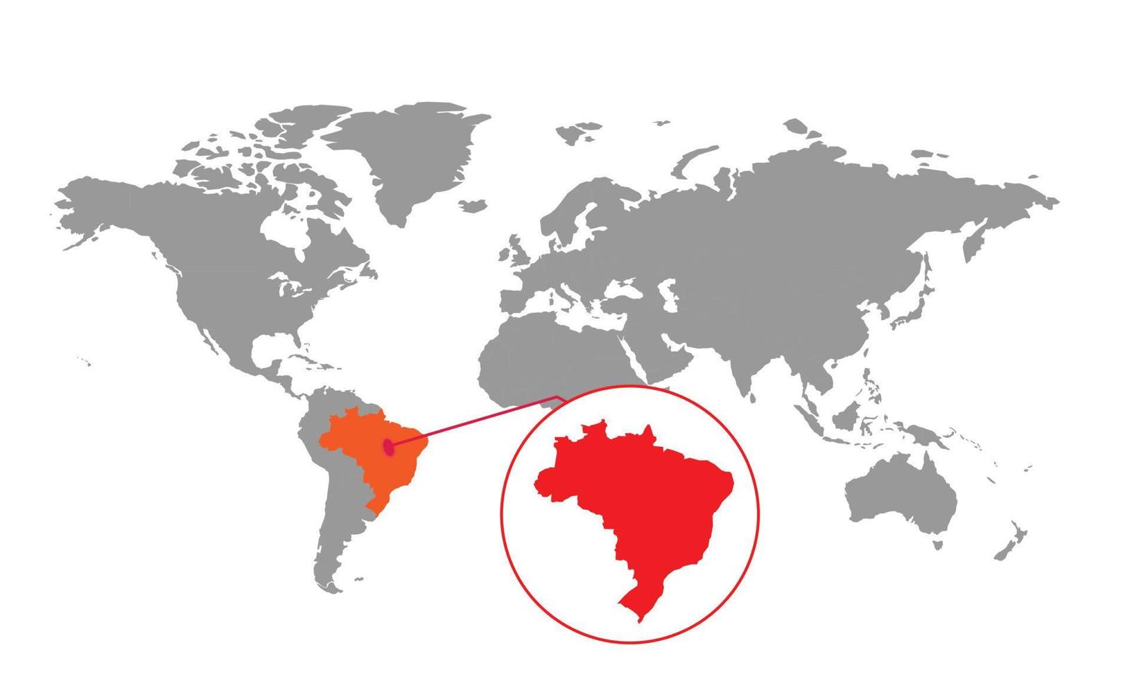 Brazil map focus. Isolated world map. Isolated on white background. Vector illustration.