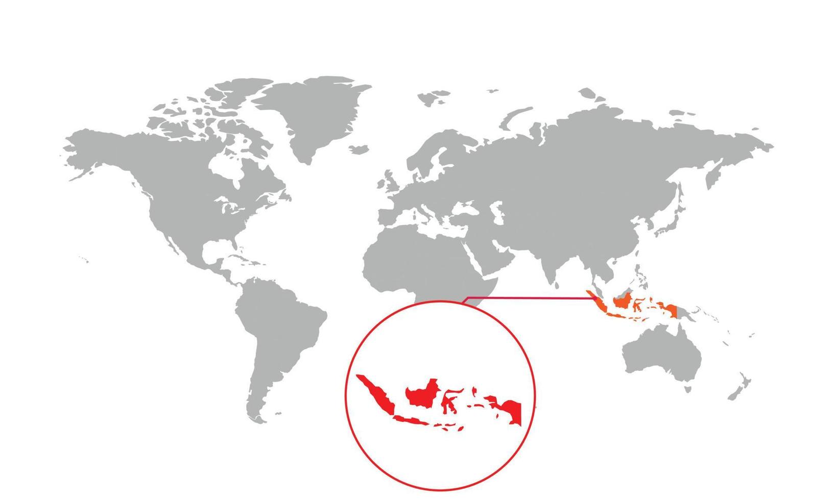 enfoque del mapa de indonesia. mapa del mundo aislado. aislado sobre fondo blanco. ilustración vectorial vector