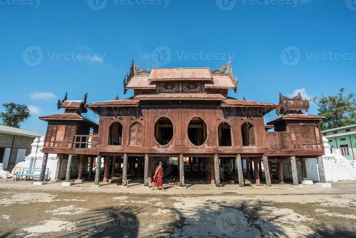 Shwe Yaunghwe monastery the big window temple one of the most tourist attraction place in Nyaungshwe town of Myanmar. photo