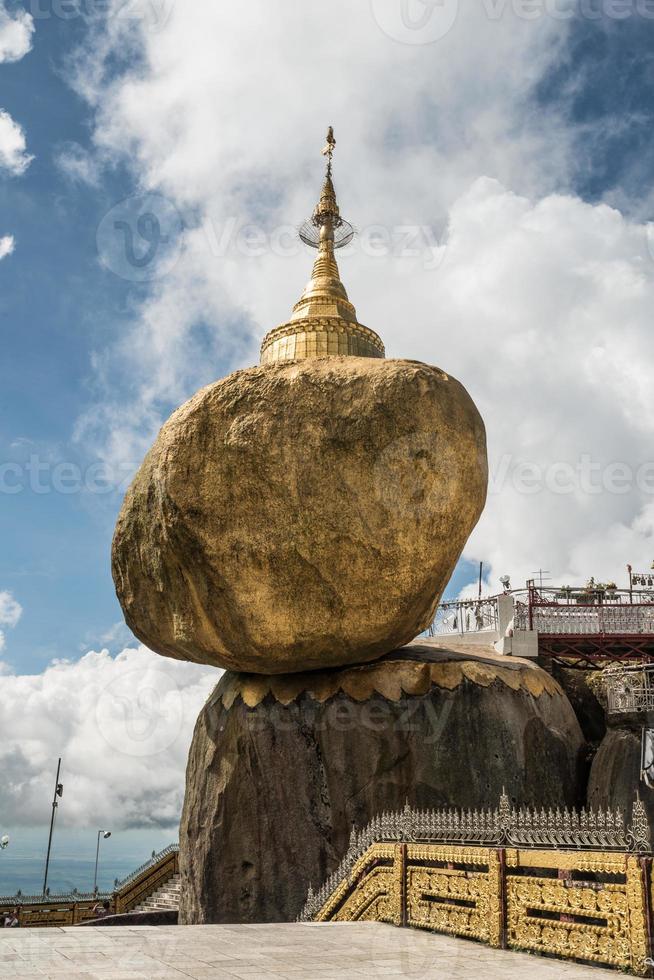 The golden rock pagoda or Kyaikhtiyo pagoda in Mon state of Myanmar. This place is the most amazing Buddhist place in Myanmar. photo