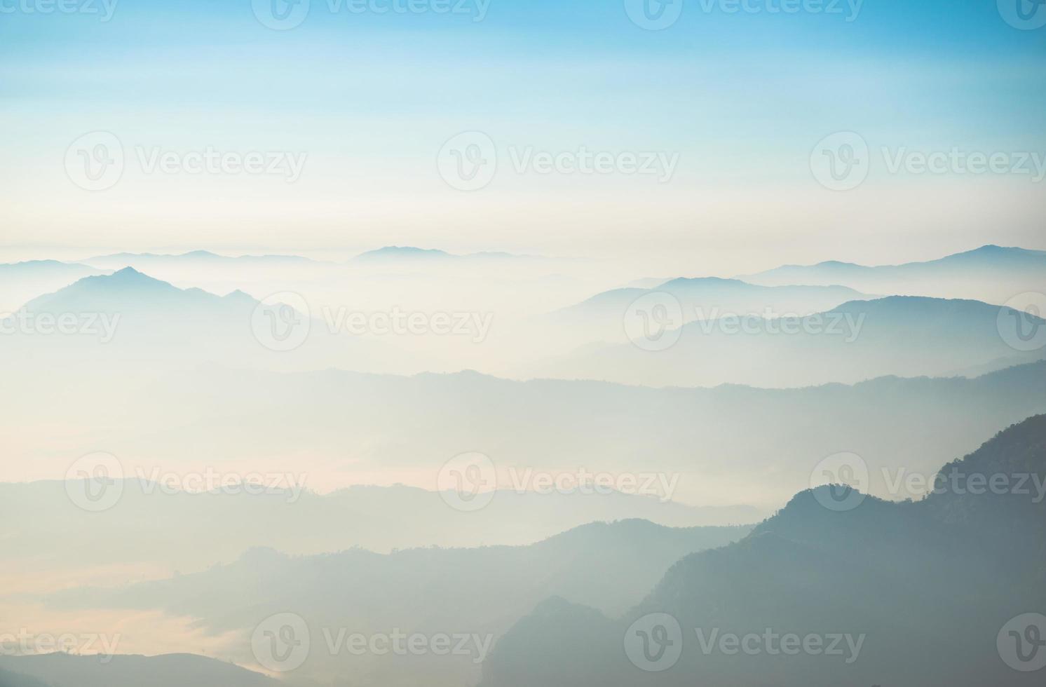 The beautiful scenery of mountains range view from above of Phu Chi Fah in Chiang Rai province of Thailand. photo