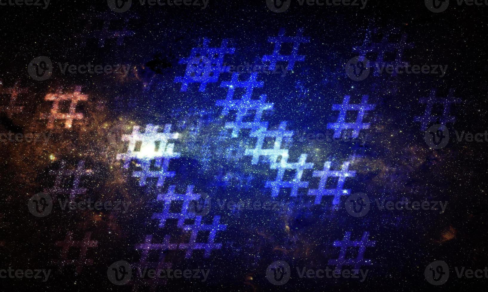 Hashtag random pattern on colorful space background. Illustration. photo