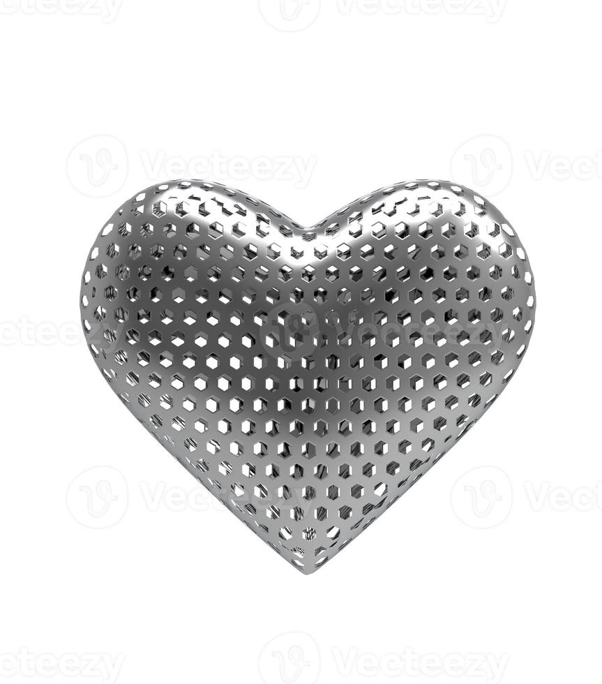 icono de corazón de metal aislado sobre fondo blanco. ilustración 3d foto