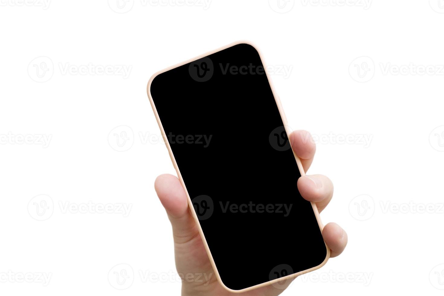 mockup, phone in hand on a white background, isolate photo