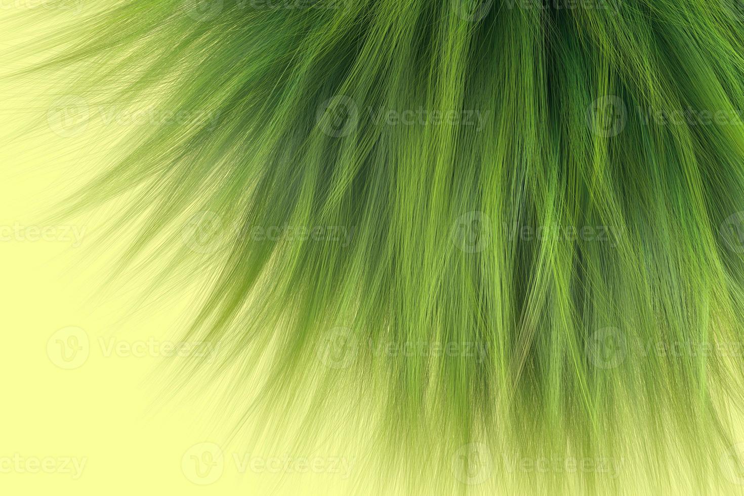 Green smooth hair texture. Trendy hairstyle background element. Abstract illustration 3d render photo