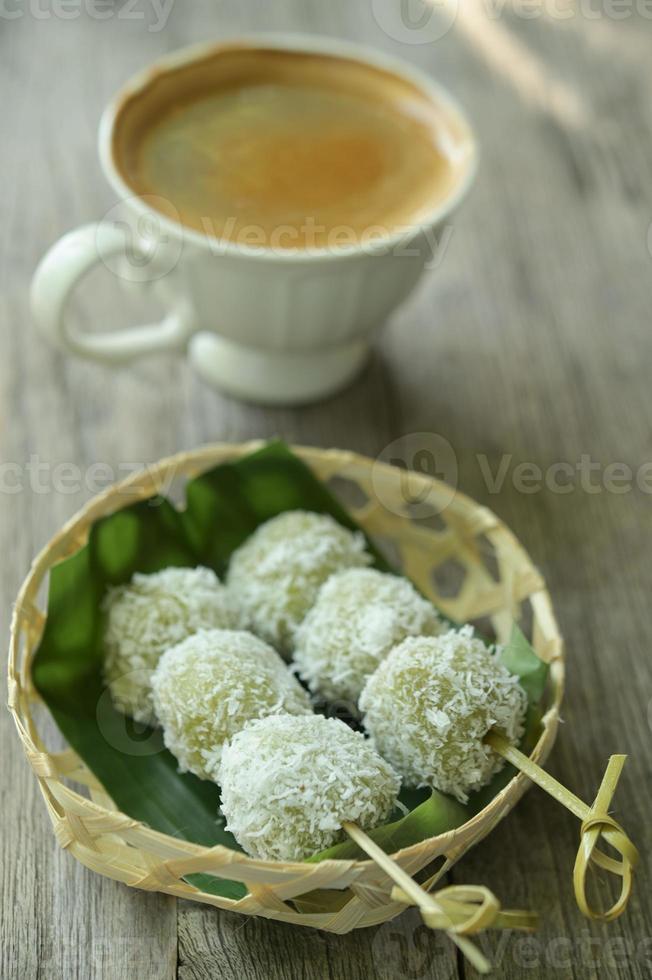 Hot coffee, Americano coffee, dessert, Thai dessert, Thai style, close-up shot. photo