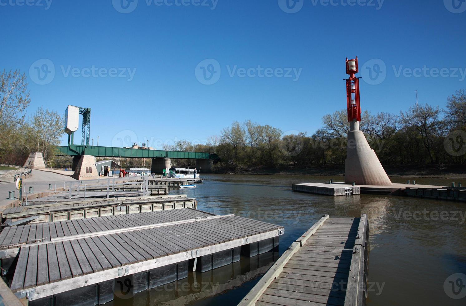 Boat docks on Red River in Winnipeg photo