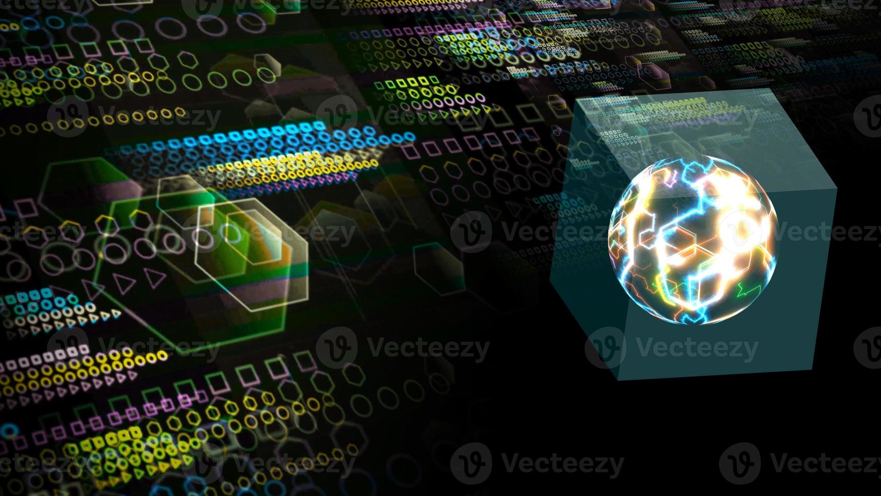 Quantum computer in the cube futuristic technology digital dimension holographic photo