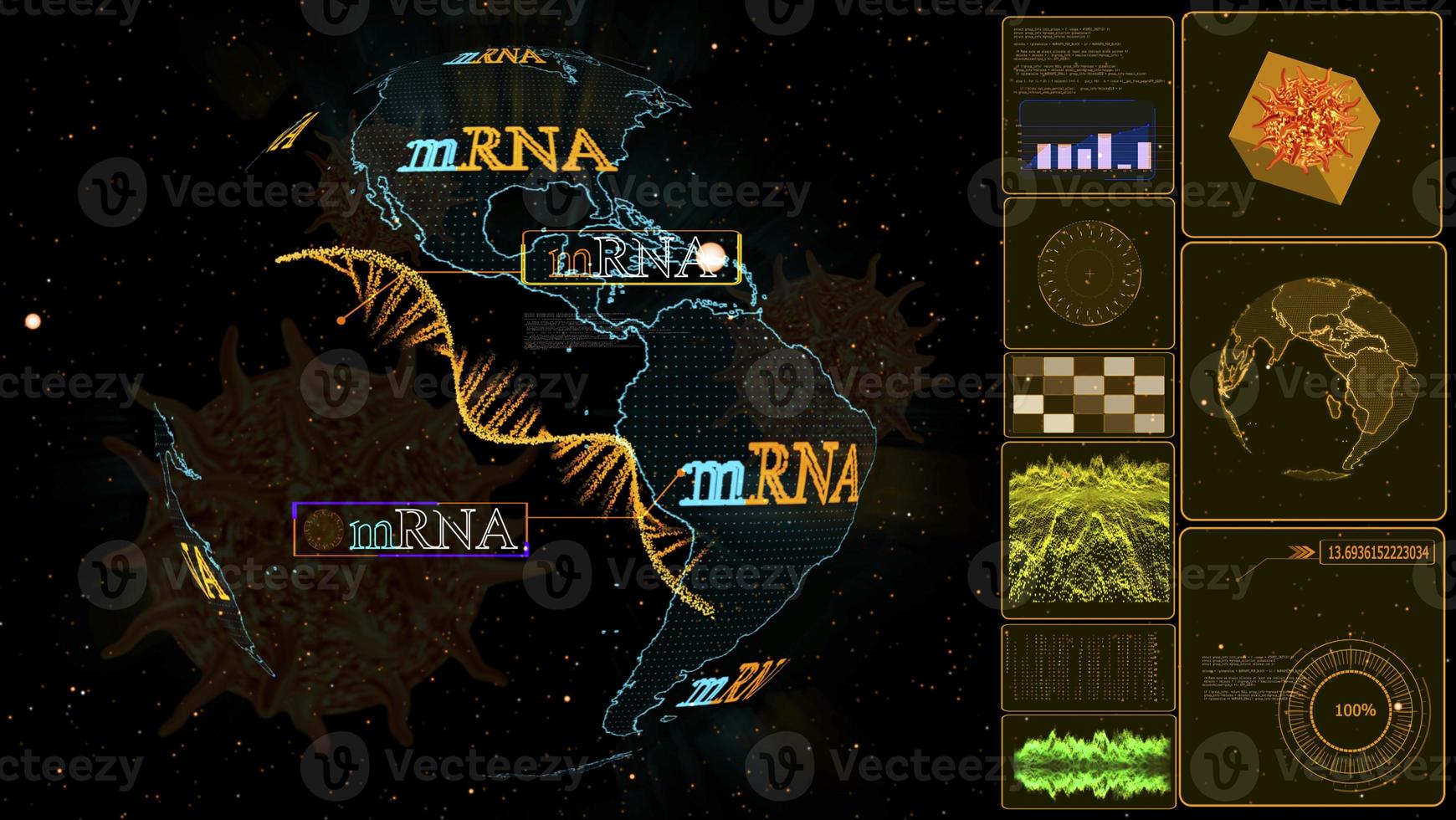 vaccine mRNA model on global digital computer yellow monitor photo