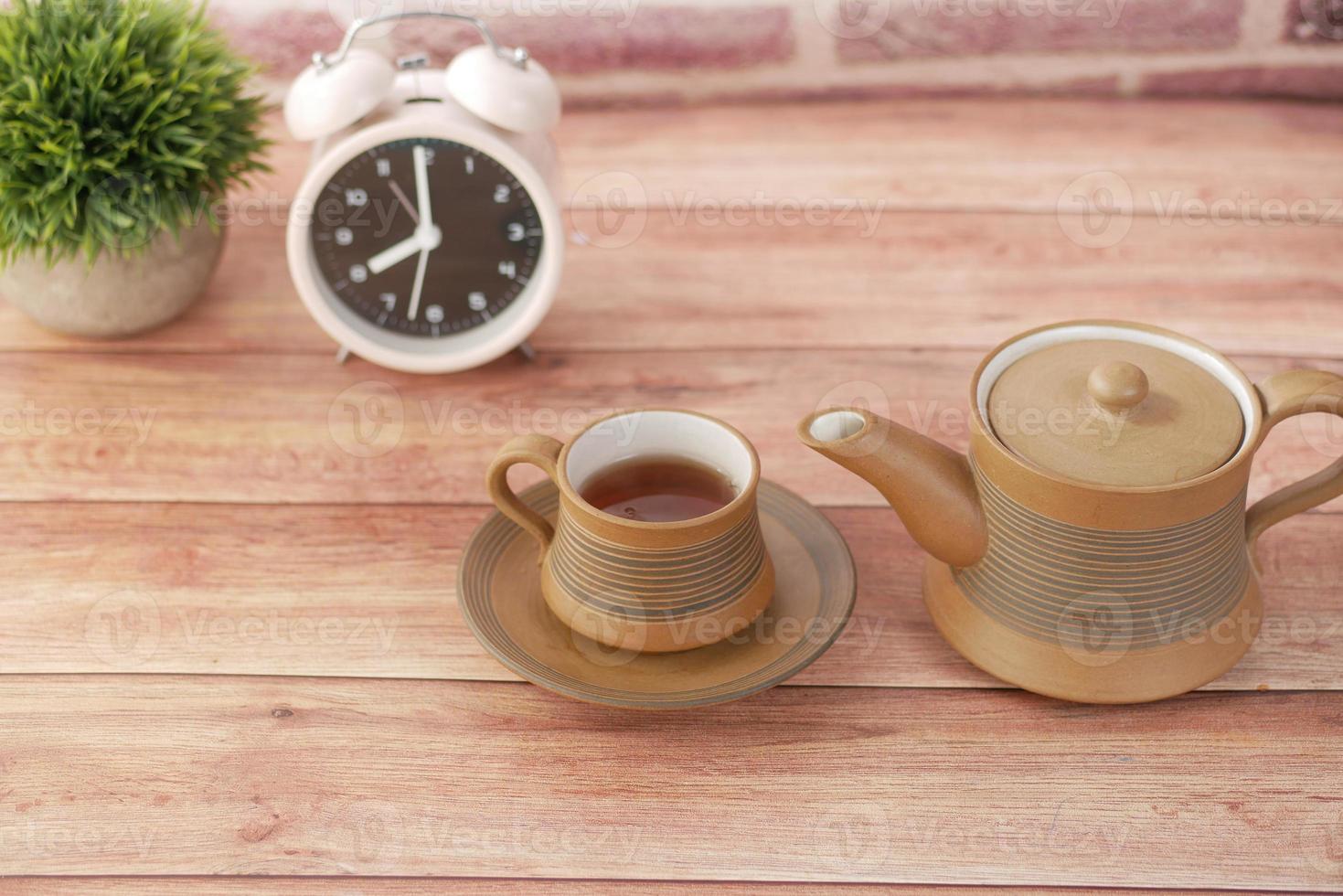 pouring green tea at early morning photo