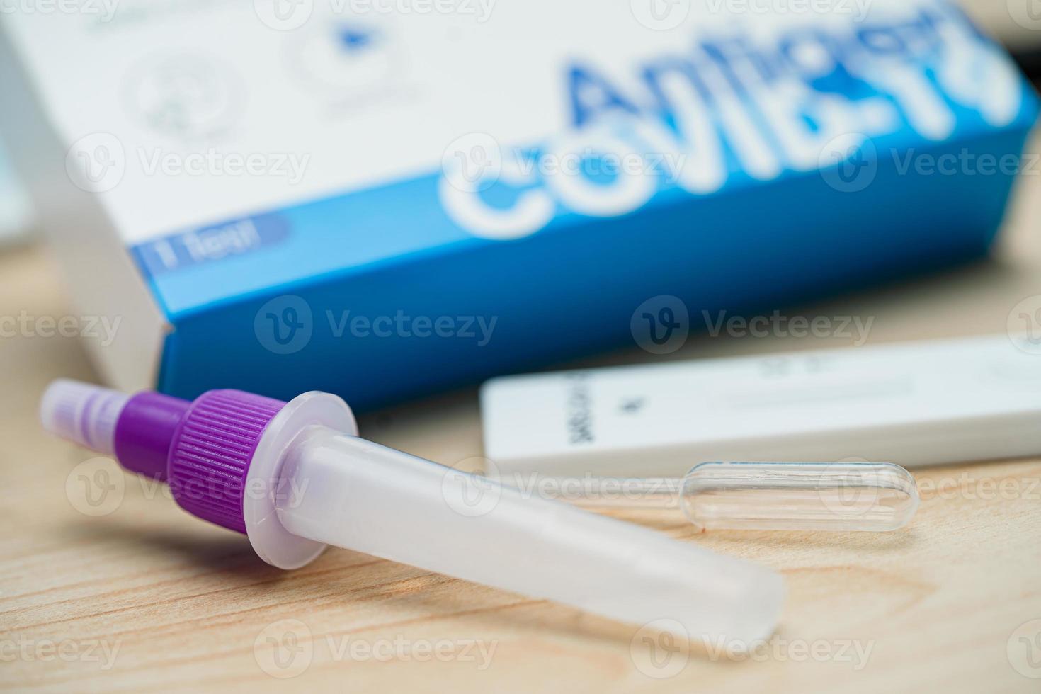 Set of Saliva Antigen Test Kit for check Covid-19 coronavirus use in home. photo