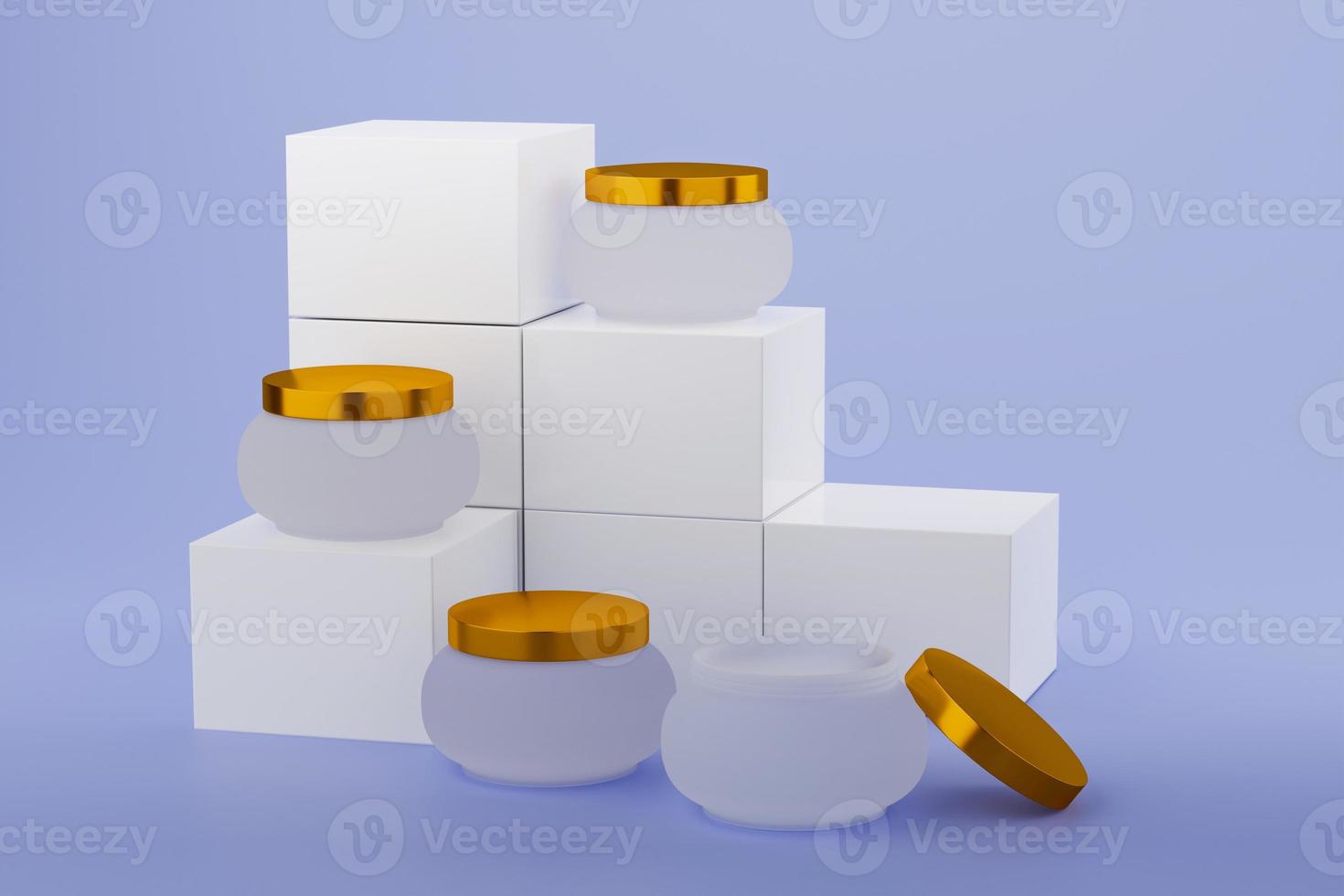 3D cream tubes in white color. Plastic gel package white cap. photo