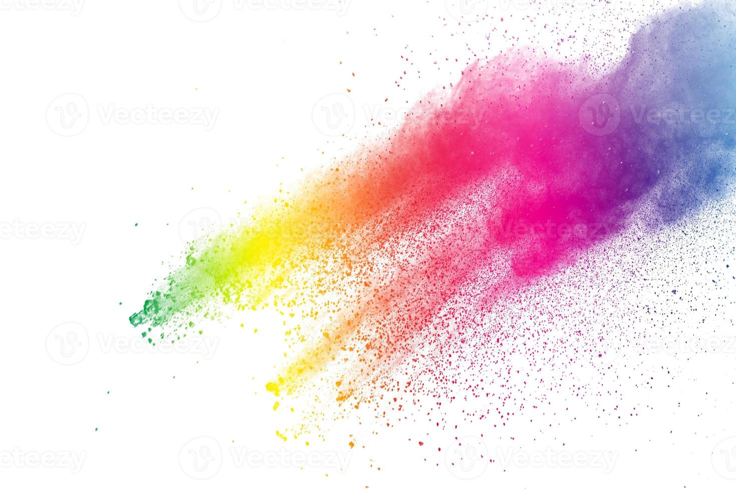 Multicolor powder explosion on white background. Colored cloud. Colorful dust explode. Paint Holi. photo