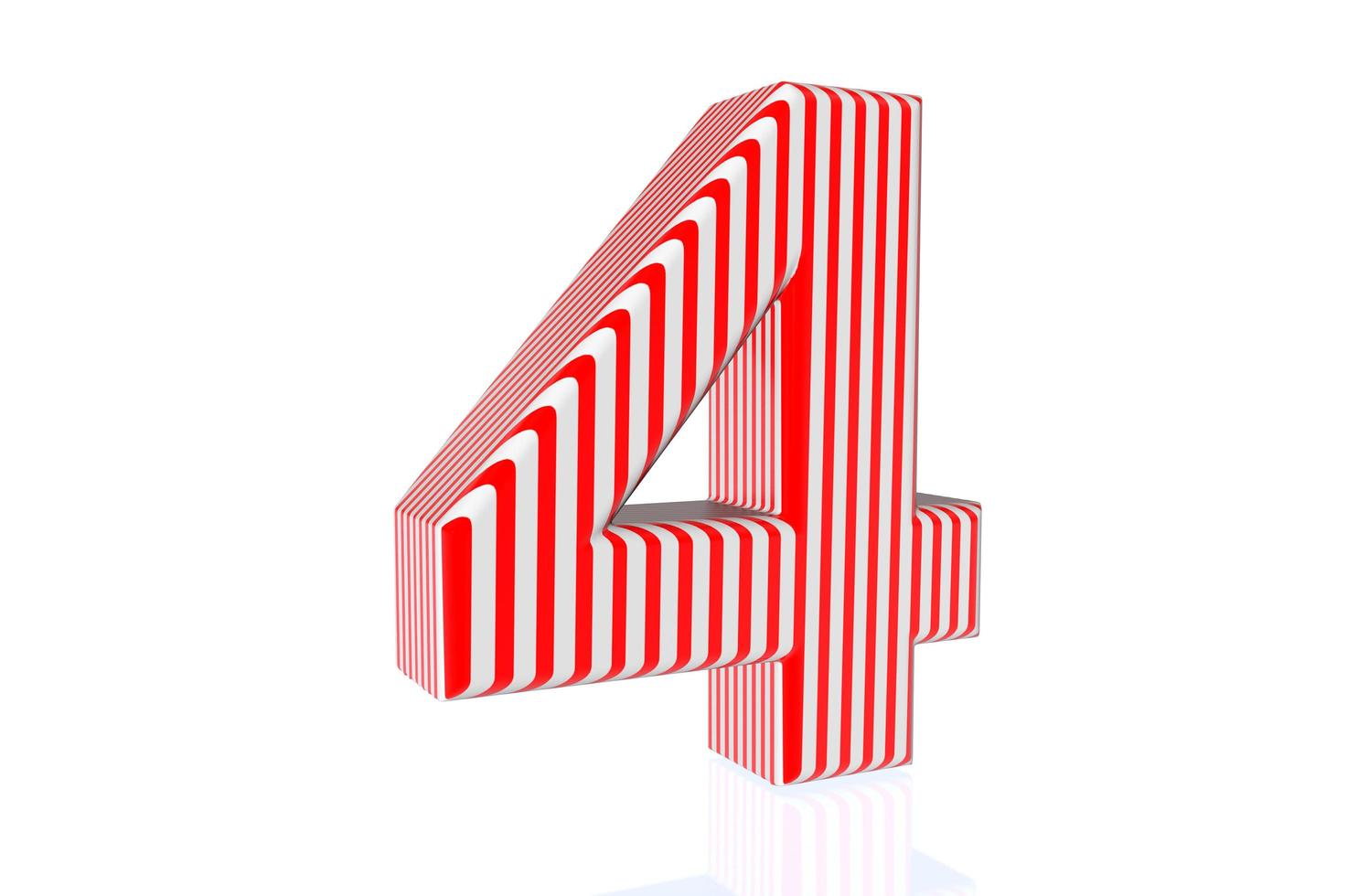 3d illustration, number 4 with red stripes on a white background, in the style of the 4th of July holiday photo