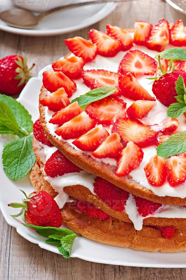 Summer strawberry cake in the form of a rustic photo