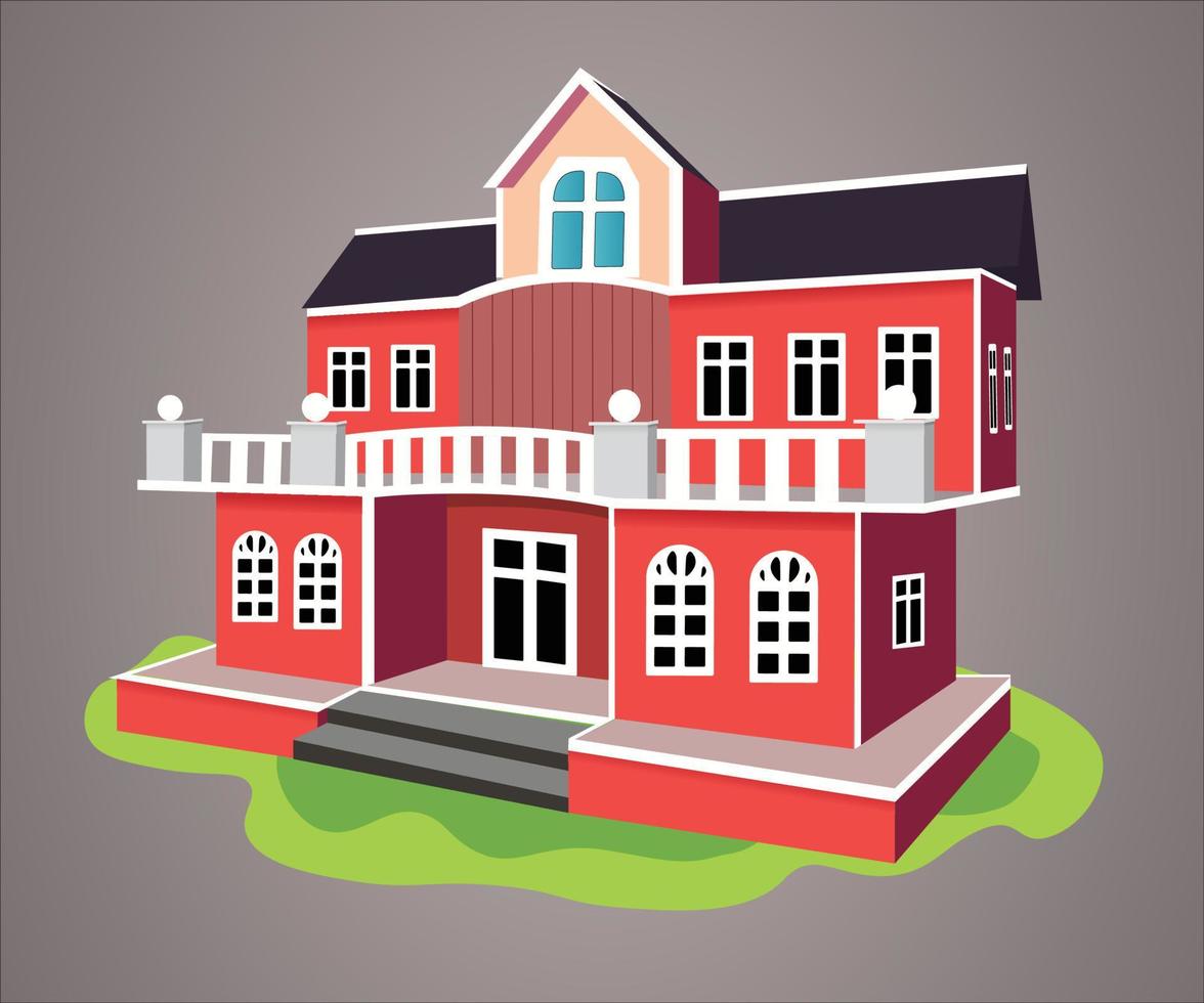 Cartoon house vector isolated on a gradient background, Modern house.