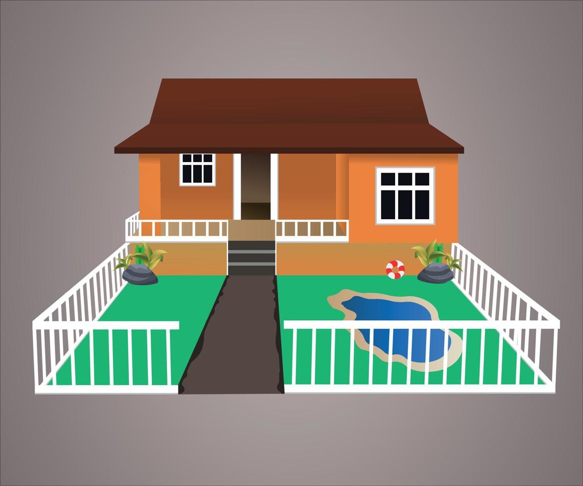 Cartoon house vector isolated on a gradient background, Modern house.