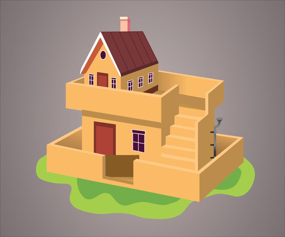 Cartoon house vector isolated on a gradient background, Modern house.