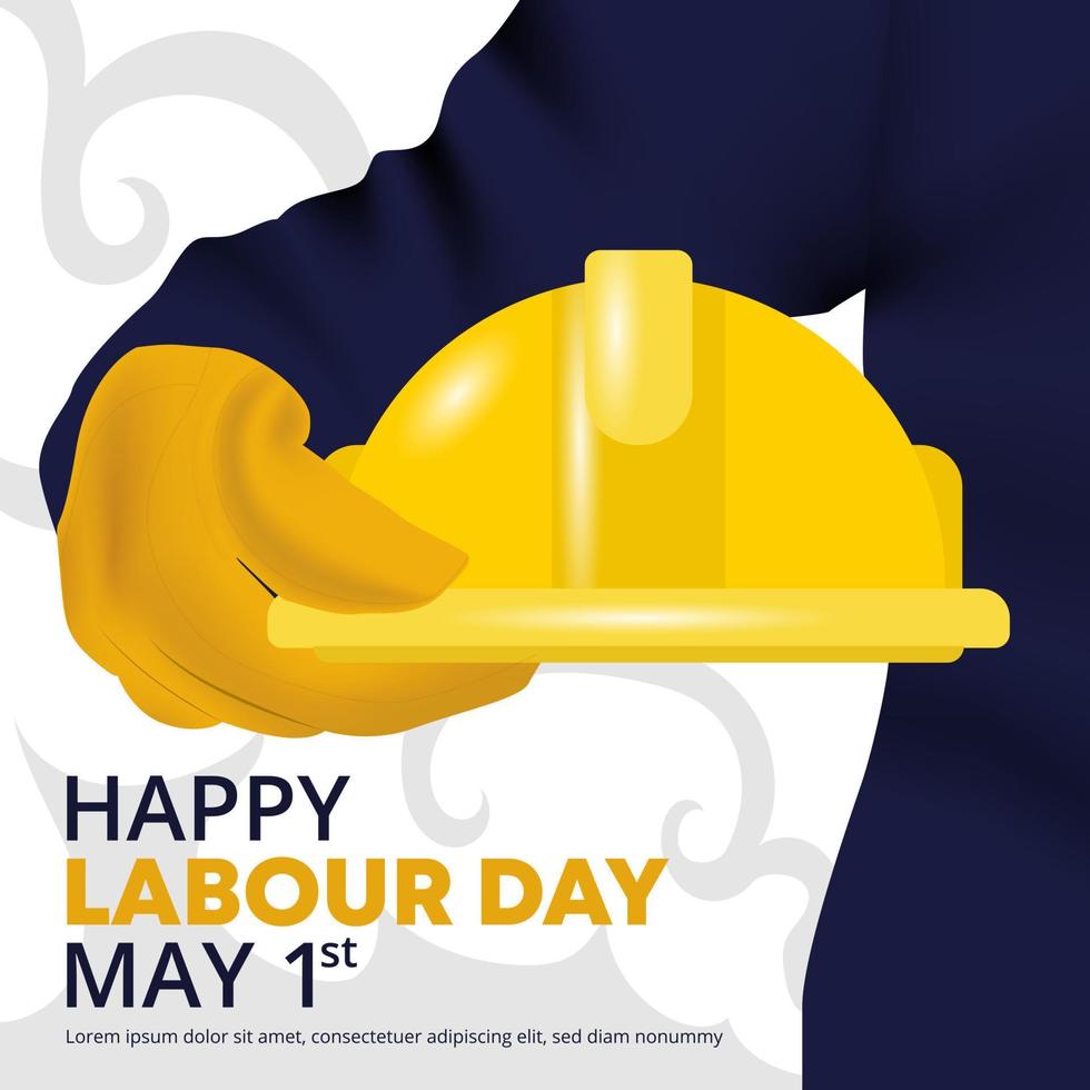 Labour day background with worker holding a safety helmet vector