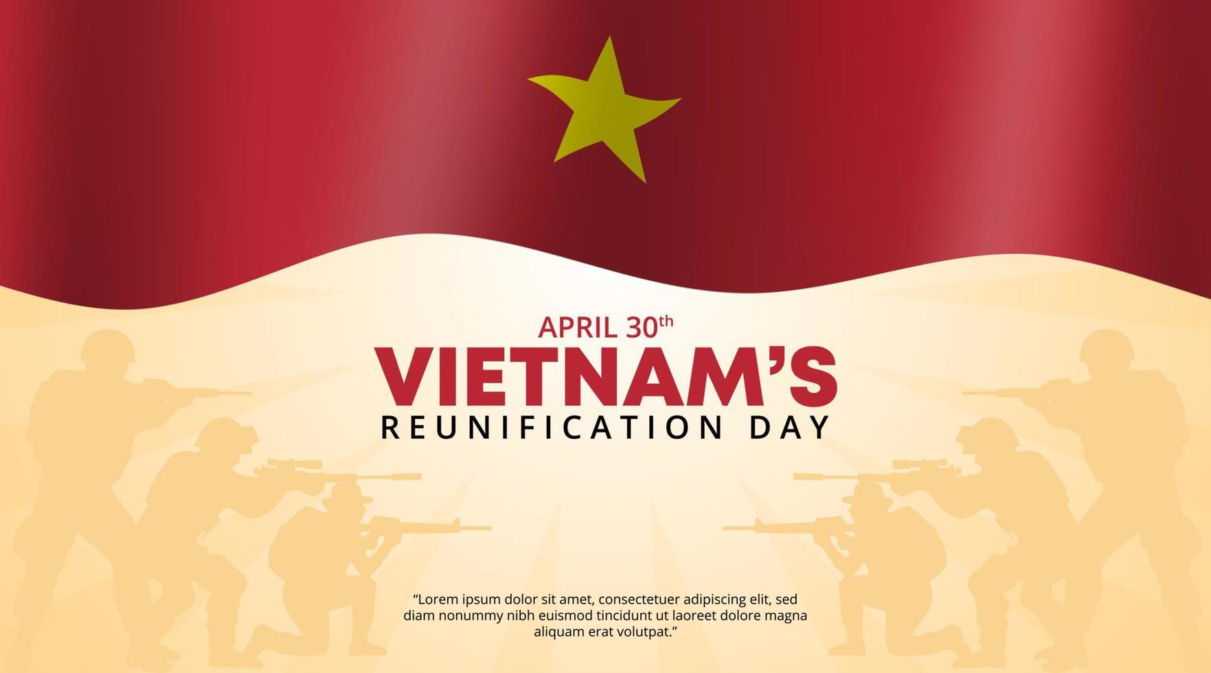 fondo del día de la reunificación de vietnam con bandera y soldados vector