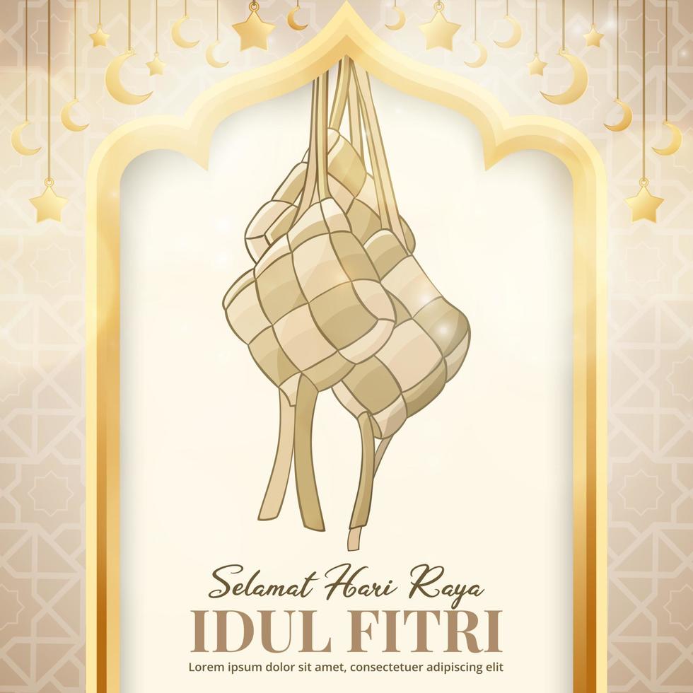 Selamat hari raya Idul Fitri or happy Eid Al-Fitr background with gold sparkle decoration vector