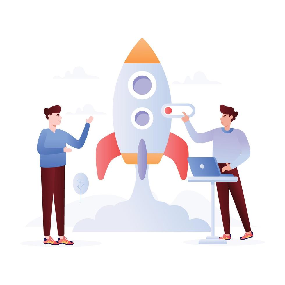 Person with rocket, concept of startup flat illustration vector