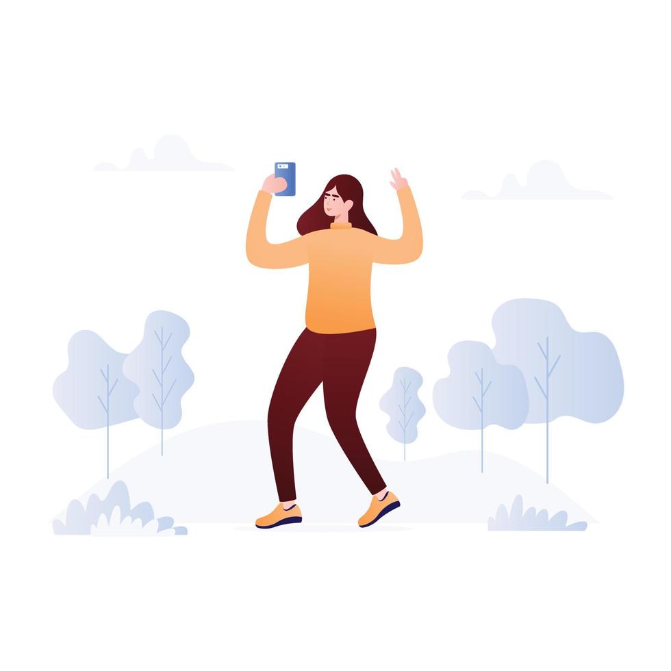 Person talking mobile selfie, flat illustration vector