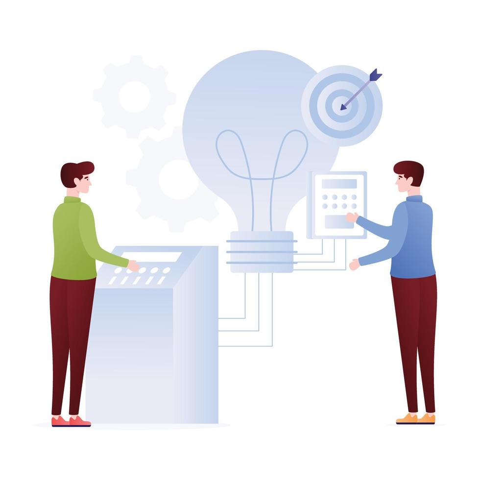 Team with light bulb, concept of innovation flat illustration vector