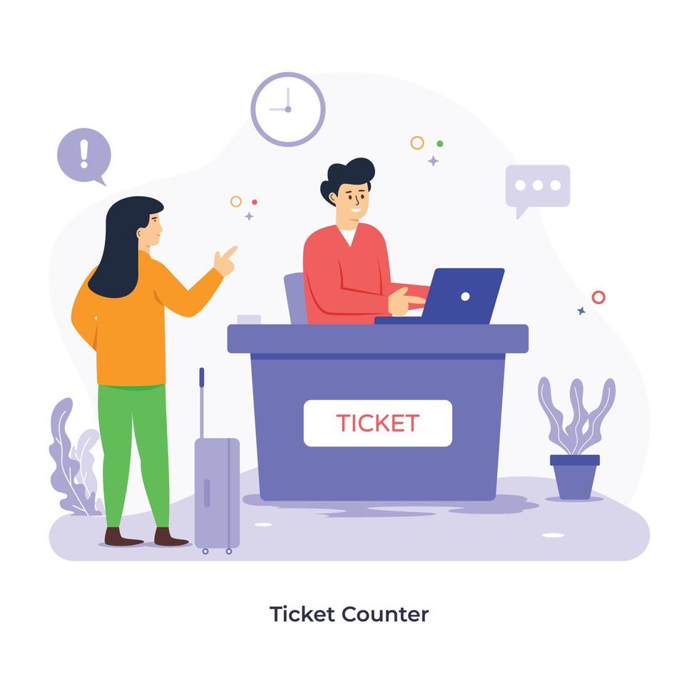 Get a glimpse of ticket counter flat illustration vector