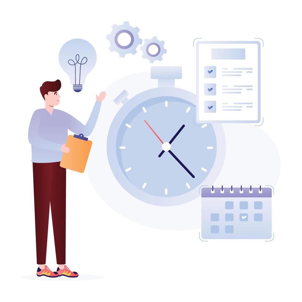 Clock and calendar, concept of time management flat illustration vector