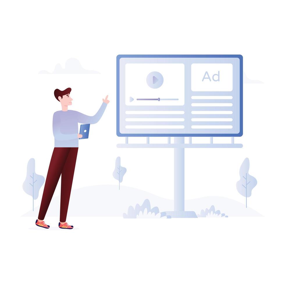 Person with billboard, flat illustration of advertising campaign vector