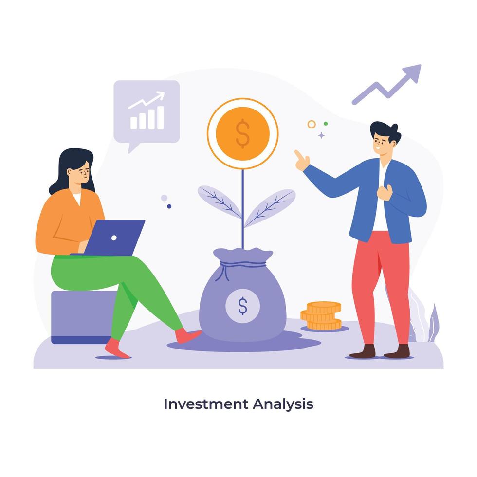 Money plant with chart, flat illustration of investment analysis vector