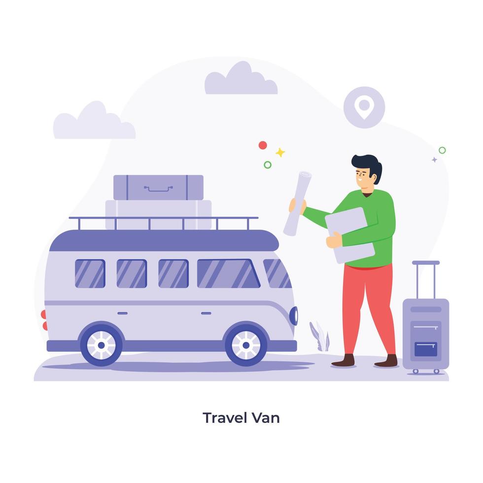Creatively designed flat illustration of travel van vector