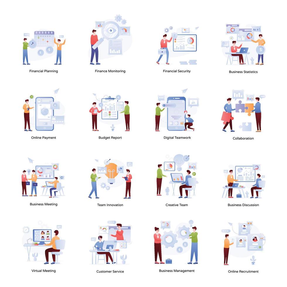 conjunto de ilustraciones planas de infografía empresarial vector