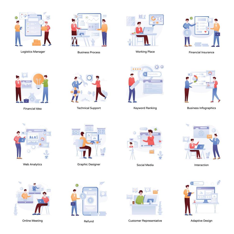 Collection of Business and Finance Flat Illustrations vector