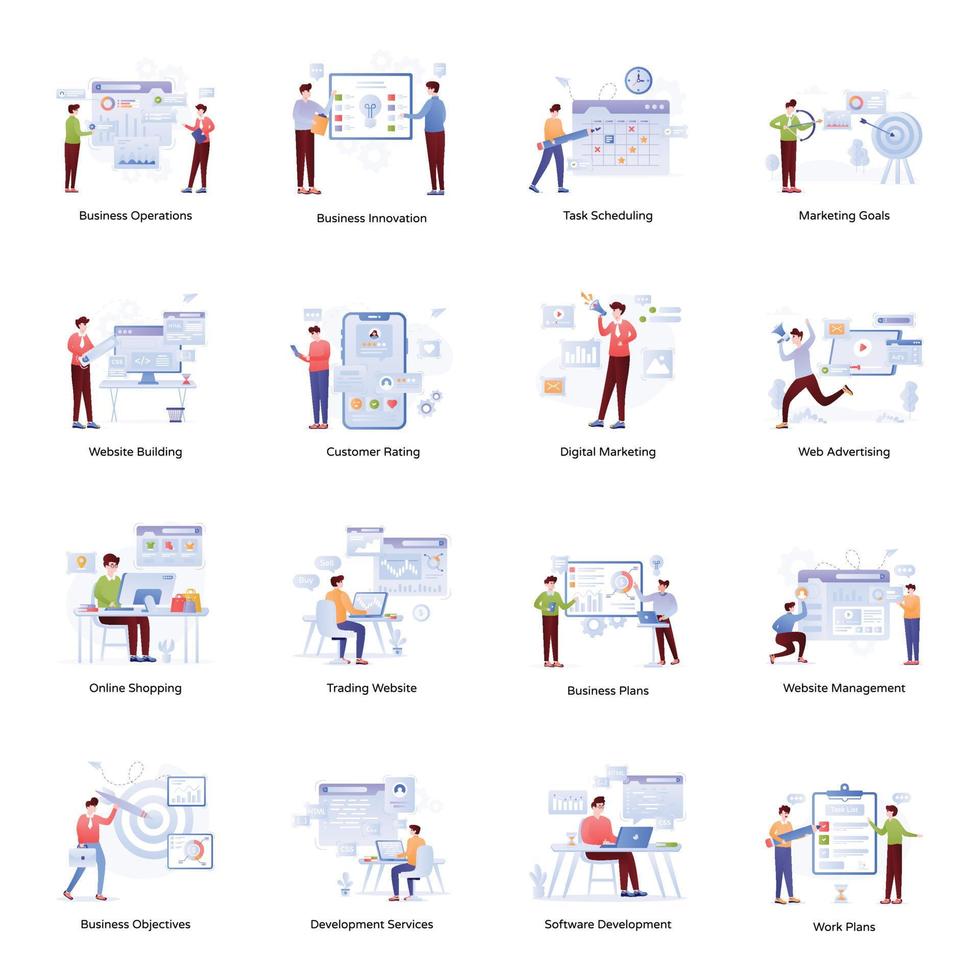 Bundle of Business Discussion Flat Illustrations vector