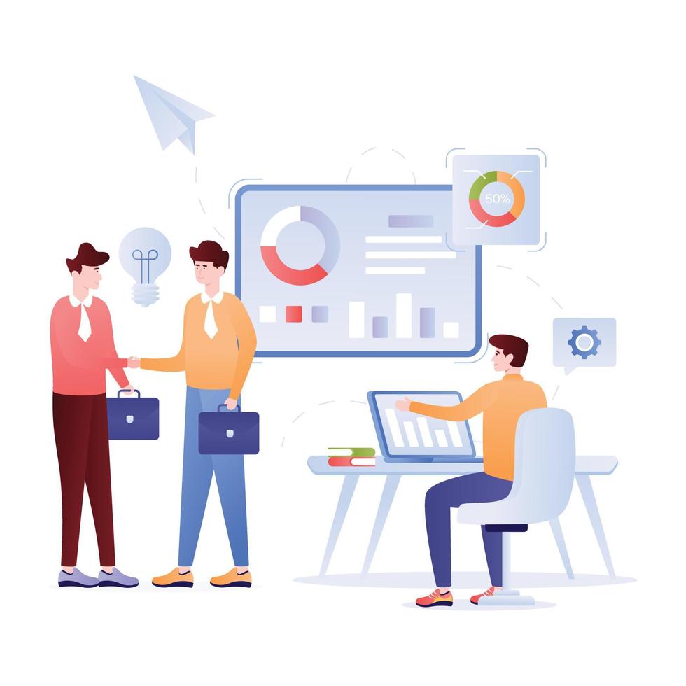 Persons monitoring data online, flat illustration of analytics vector
