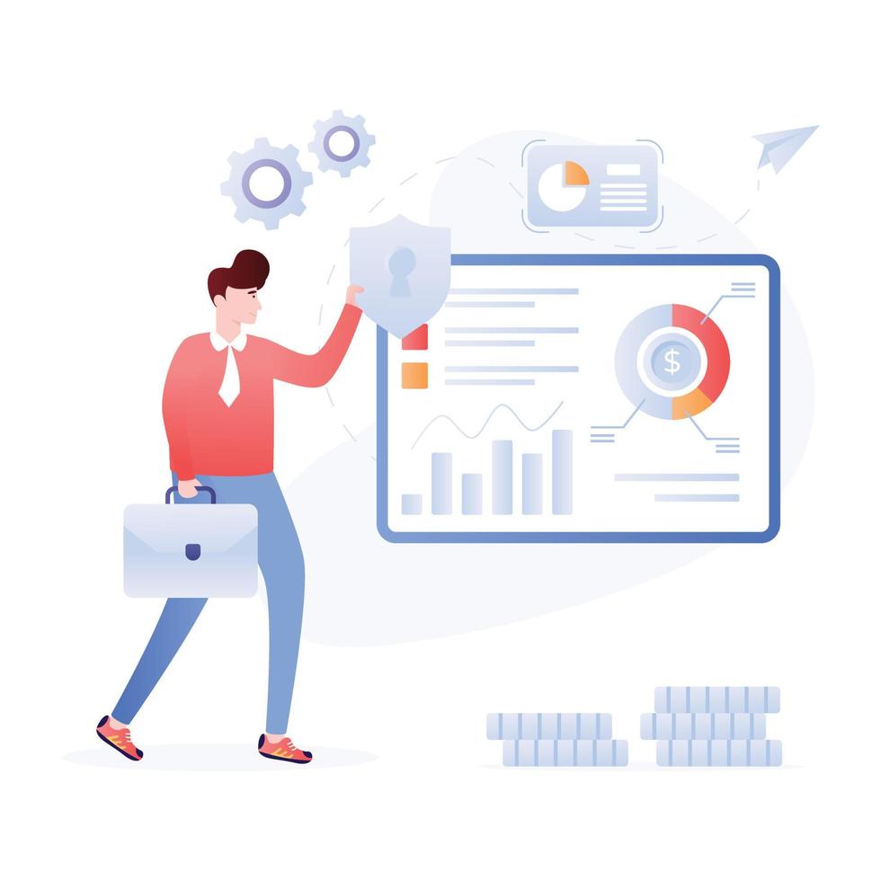 Persons monitoring data online, flat illustration of analytics vector