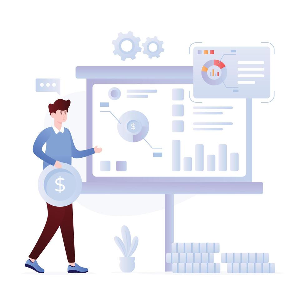 Persons monitoring data online, flat illustration of analytics vector